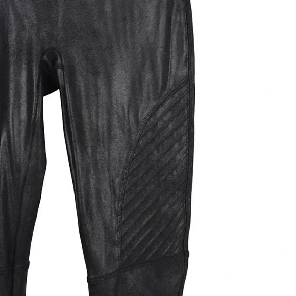 Spanx Faux Leather Moto Leggings Black Shaping Waistband Size Small - Picture 5 of 14